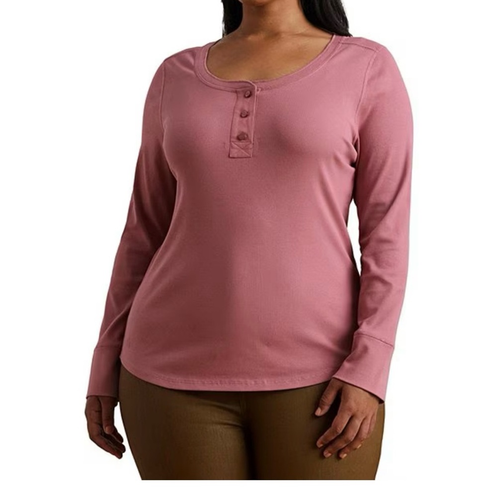 Lauren Ralph Lauren Long Sleeve Scoop Neck Rib- Knit Rose Blush color Sz 1X